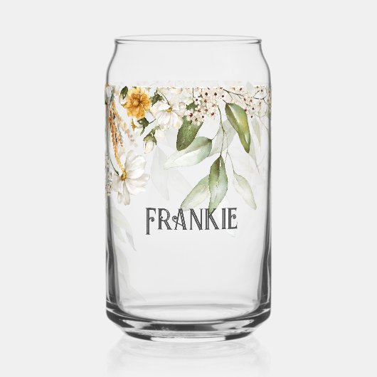 Naam, Charmante Witte Gouden Bloemdruppel Blikvorm Glas (Voorkant)