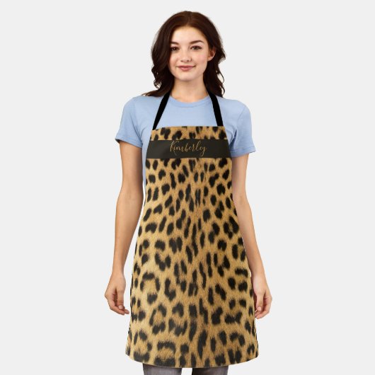 Naam Chic Leopard Print Script Schort (Gedragen)
