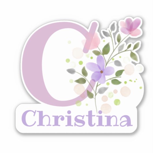 Naam Christina & Initiaal met Floral Design Sticker (Voorkant)