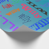 Naam Collage 🎁 Geweldige Woordwolk Fun Fab Blauwe Cadeaupapier (Hoek)