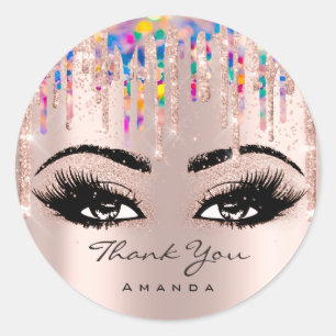 Naam Confetti Roos Glitter Eyelash Unicorn Ronde Sticker