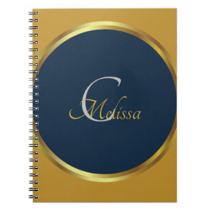 Naam crème Navy Blue en Gold Monogram  Notitieboek