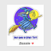Naam Cute Blue Flying Broomstick Lantern toevoegen Sticker (Vel)