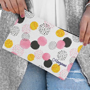 Naam, Cute Chic Abstract Patroon Zwart Roze Goud Etui