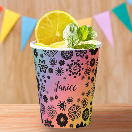  naam Cute Girly Floral Cool Rainbow Papieren Bekers