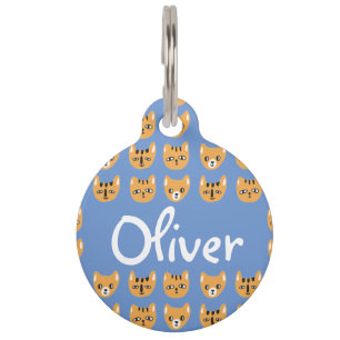 naam Cute Yellow Cat Head Pattern Huisdierpenning