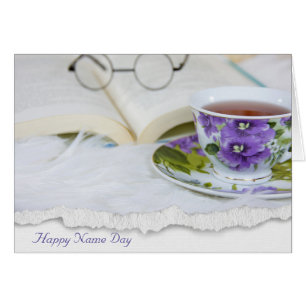 Naam Dag pansy thee cup op bont