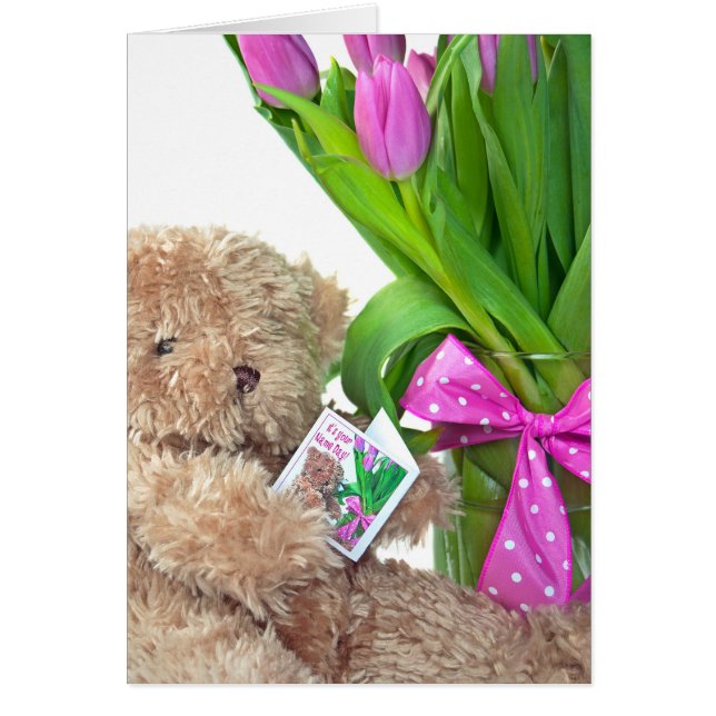 Naam Dagteddybeer met tulpen (Voorkant)