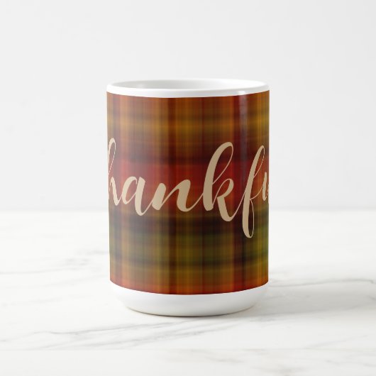 Naam & Dankbaar op Plaid Pattern 15oz Herfst Mok (Center)