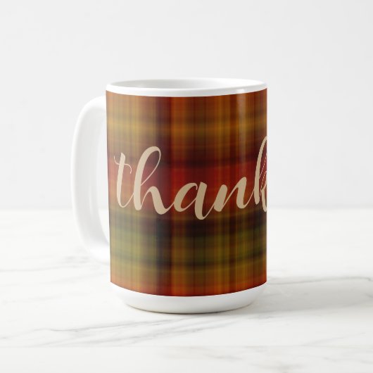 Naam & Dankbaar op Plaid Pattern 15oz Herfst Mok (Voorkant links)
