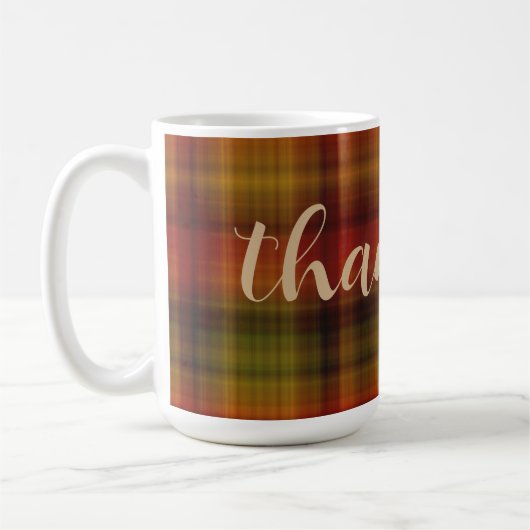 Naam & Dankbaar op Plaid Pattern 15oz Herfst Mok (Links)