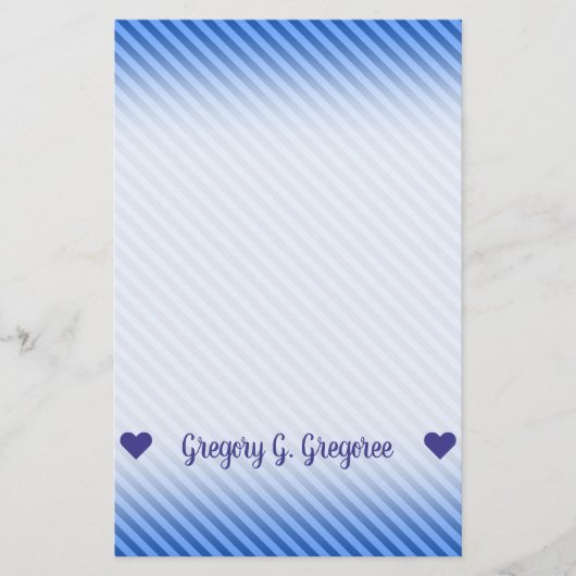 Naam; Dark Blue en Lighter Blue Stripes Pattern Briefpapier (Voorkant)