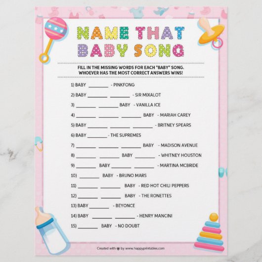 Naam dat Baby Song [Baby Basics Pink] Briefhoofd (Voorkant)