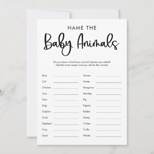 Naam dat babydieren het baby shower wild minimalis kaart (Voorkant)