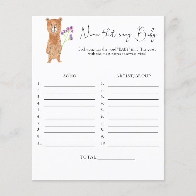 Naam dat het thema baby shower van het lied \ Beer (Voorkant)