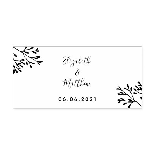 Naam datum botanische filiaalbruiloft  zelfinktende stempel (Design)