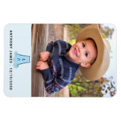 Naam Datum en Monogram A Kinder blauwe alligator F Magneet (Horizontaal)