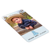 Naam Datum en Monogram A Kinder blauwe alligator F Magneet (Rechterzijde)