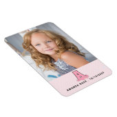 Naam Datum en Monogram A Kinder roze alligator Fot Magneet (Rechterzijde)