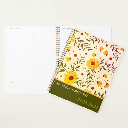 naam Datum Retro Daisy Floral Teacher Planner (Display)
