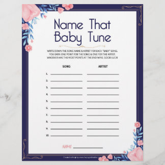 Naam de Baby Tune [Floral Lijst] Briefhoofd