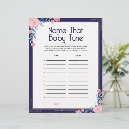 Naam de Baby Tune [Floral Lijst] Briefhoofd (Staand voorkant)
