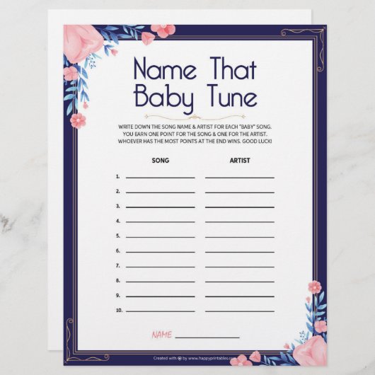 Naam de Baby Tune [Floral Lijst] Briefhoofd (Voorkant / Achterkant)