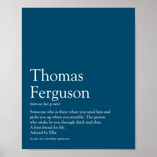 Naam Definitie Modern Typografisch Blauw Poster (Voorkant)