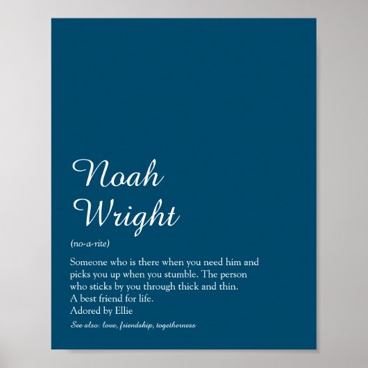 Naam Definitie Script Modern Blauw Leuk Poster (Voorkant)