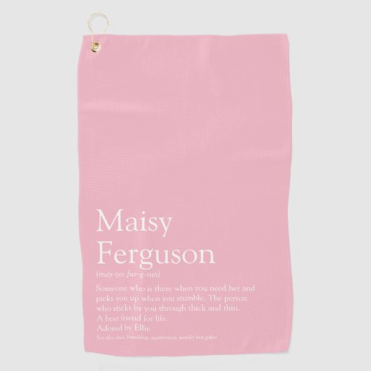 Naam Definitie Typografisch Girly Pink Golfhanddoek (Voorkant)