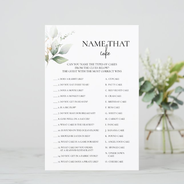 Naam die de Greenery Bridal Game van Cake (Staand voorkant)
