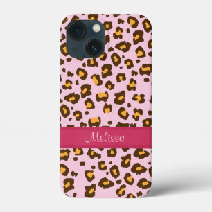 Naam dierlijk luipaard roze bruin iPhone 13 mini hoesje