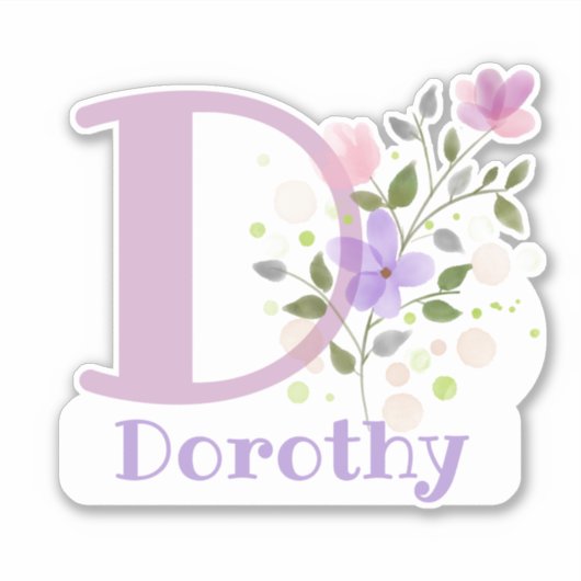 Naam Dorothy & Initiaal met Floral Design Sticker (Voorkant)