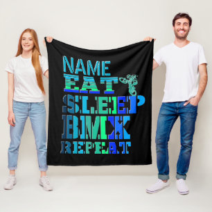 Naam Eat Sleep BMX Herhalen Blauwe Tekstdeelkaart  Fleece Deken