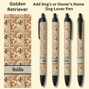 Naam eigenaar of hond toevoegen, Golden Retriever Zwarte Inkt Pen