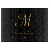 Naam Elegant Monogram Black en Gold Initiaal Datum Snijplank (Voorkant)