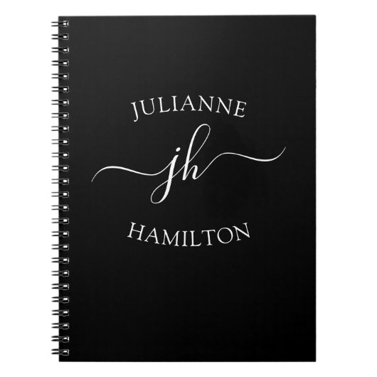 Naam Elegant Monogram Initiaal Script Notitieboek (Voorkant)