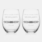 Naam Elegant paar Datum Jubileum Keepsake Wijnglas Zonder Voet (Voorkant)
