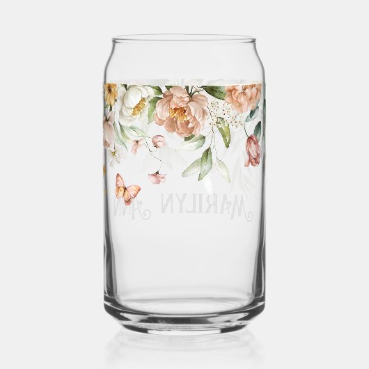 Naam, Elegante Waterverf Roze Blush Bloemdruppel Blikvorm Glas (Achterkant)