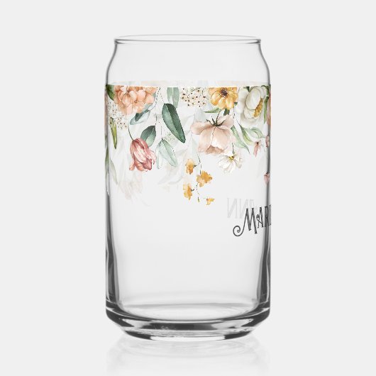 Naam, Elegante Waterverf Roze Blush Bloemdruppel Blikvorm Glas (Rechts)