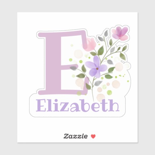 Naam Elizabeth plus Initiaal met Floral Design Sticker (Vel)