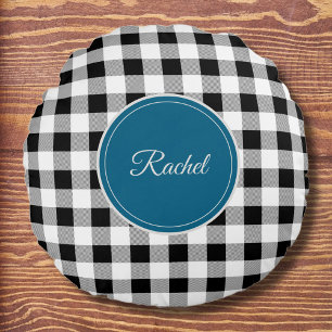 Naam, elke donkere kleur, zwart wit Buffalo Check Rond Kussen