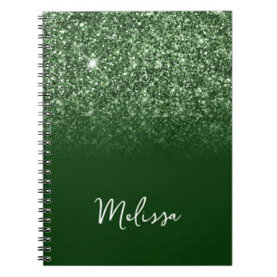 Naam Emerald Green Glitter Ombre Script Notitieboek