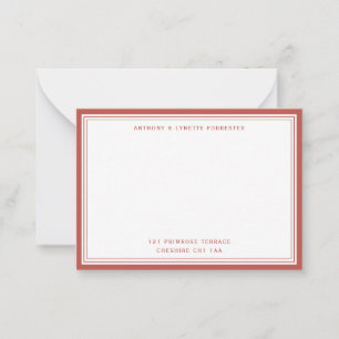 Naam en adres van de moderne Blush Red Border Notitiekaartje