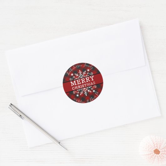 Naam en adres van de Pset Merry Kerstsnowflake Ronde Sticker (Envelop)