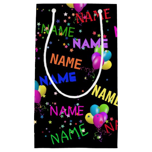 Naam en ballon van de verjaardag in sterren klein cadeauzakje (Voorkant)