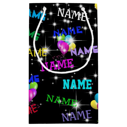 Naam en ballon van de verjaardag in sterren klein cadeauzakje (Achterkant)