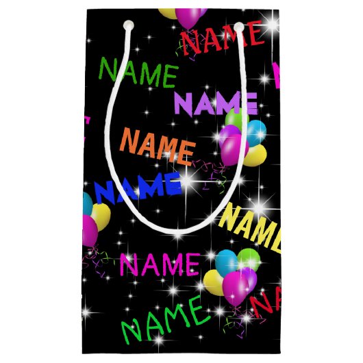 Naam en ballon van de verjaardag in sterren klein cadeauzakje (Voorkant)