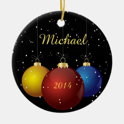 Naam en datum Gepersonaliseerde kerstversiering Keramisch Ornament (Voorkant)