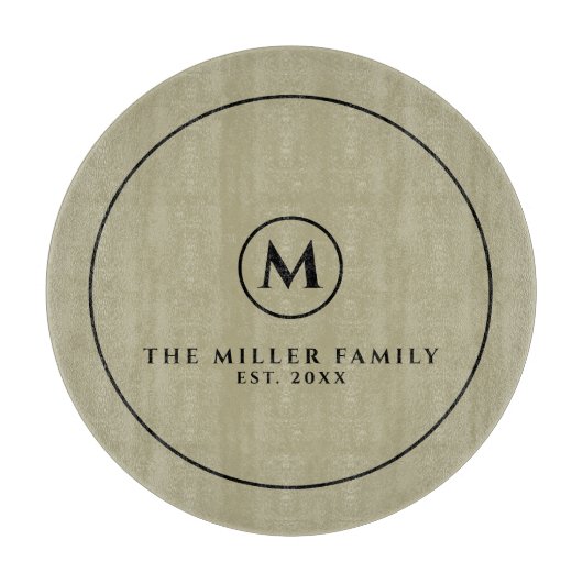 Naam en datum monogram | Sage & Black Round Snijplank (Voorkant)
